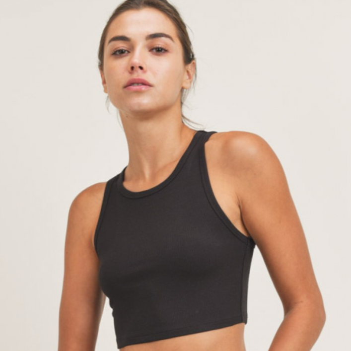 Essential Micro-Ribbed Cropped Racer Athleisure Tank Top