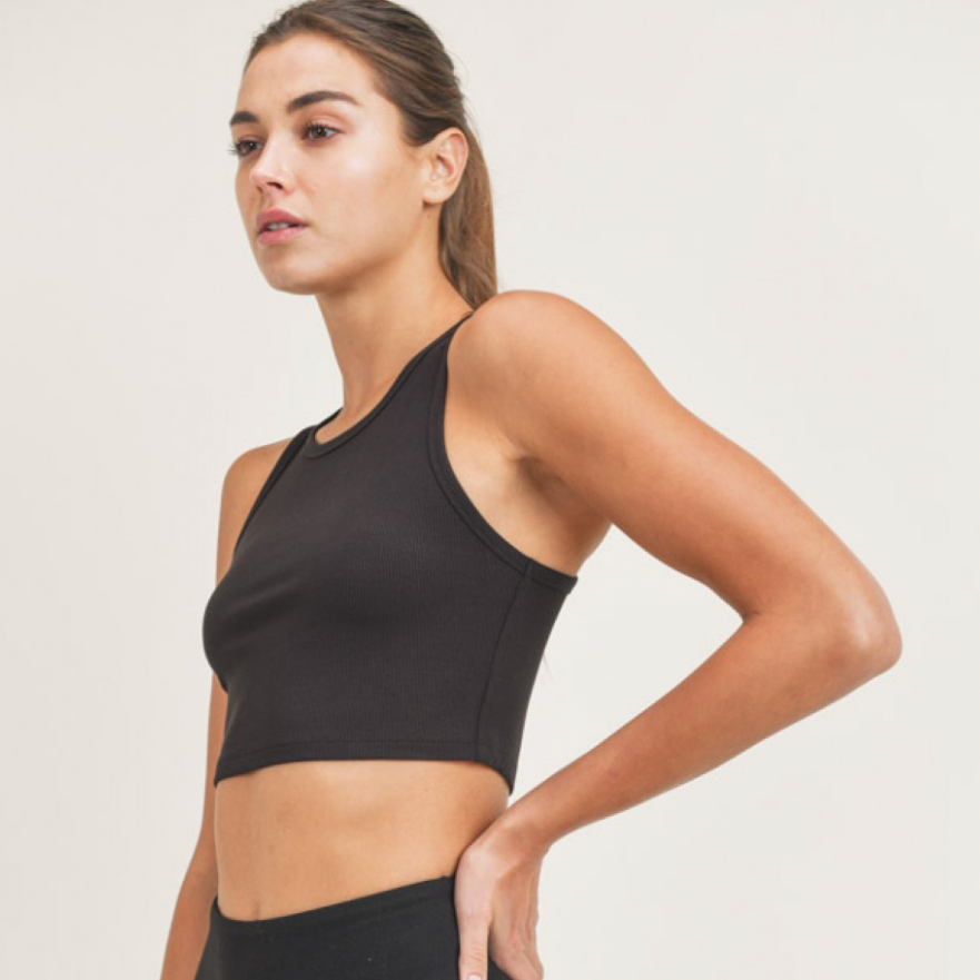 Essential Micro-Ribbed Cropped Racer Athleisure Tank Top