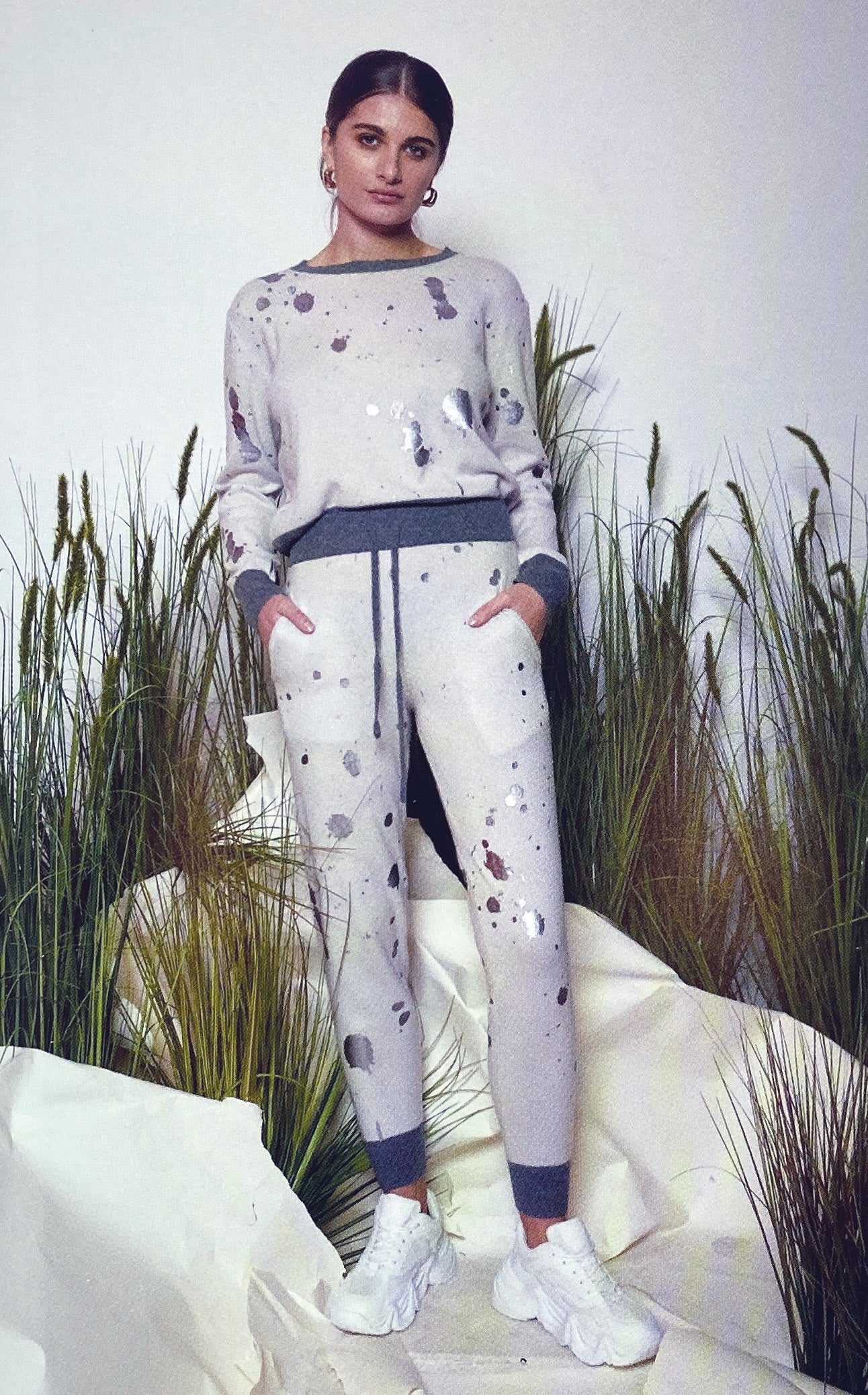 Silver Splatter Foil Cashmere Jogger
