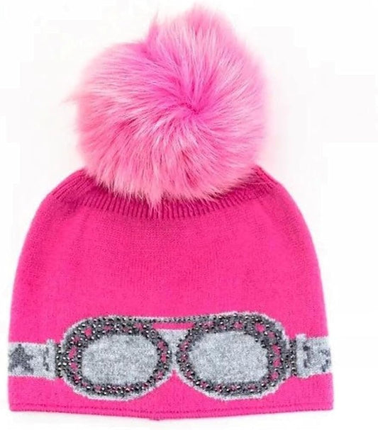 Ski Goggle Hat with Fox Pom