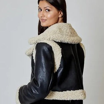 Alister Cropped Leather Jacket Faux Shearling