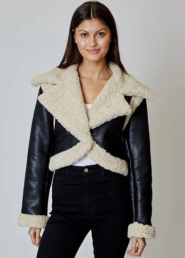 Alister Cropped Leather Jacket Faux Shearling