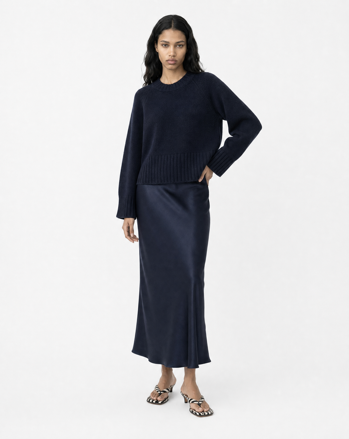 Amanda Maria Bias Cut Navy Skirt