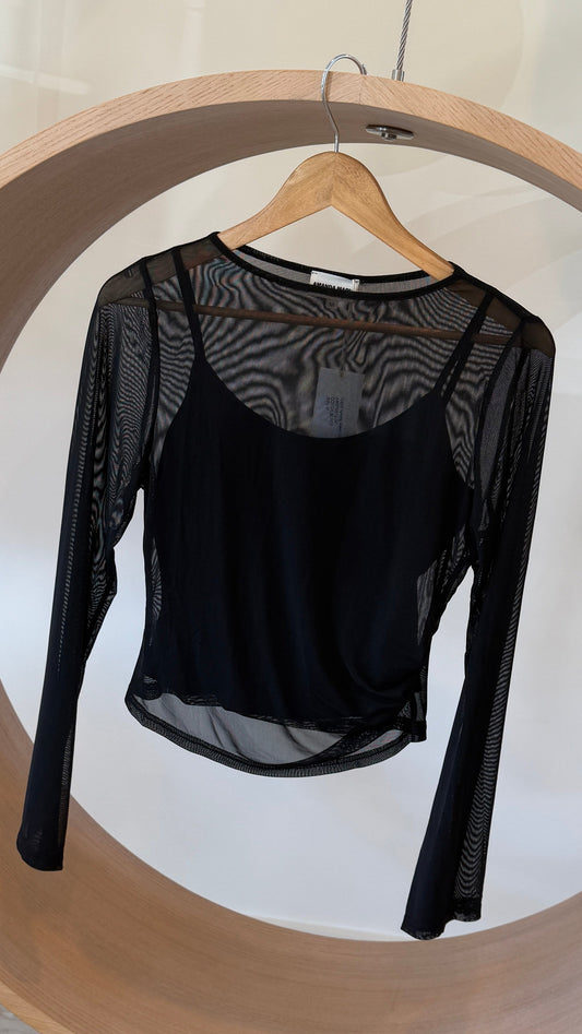 Amanda Maria Mesh Print Top Black