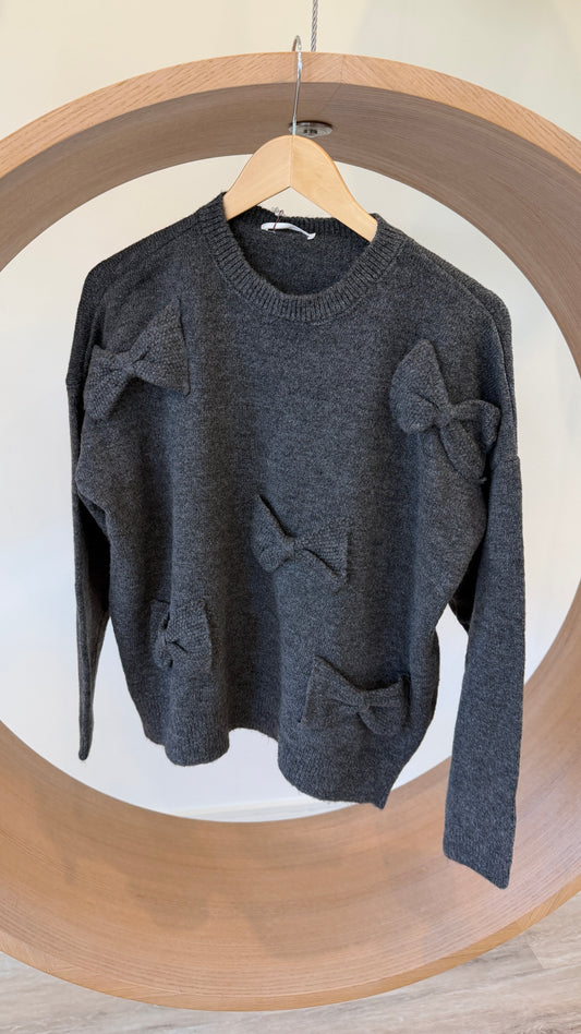 Max Mila Grey Ribbon Viscose Cotton Blend Yera Sweater-OS