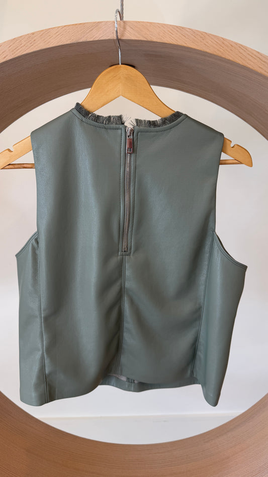 Melissa Nepton Sage Faux Leather Tank Blanca Top