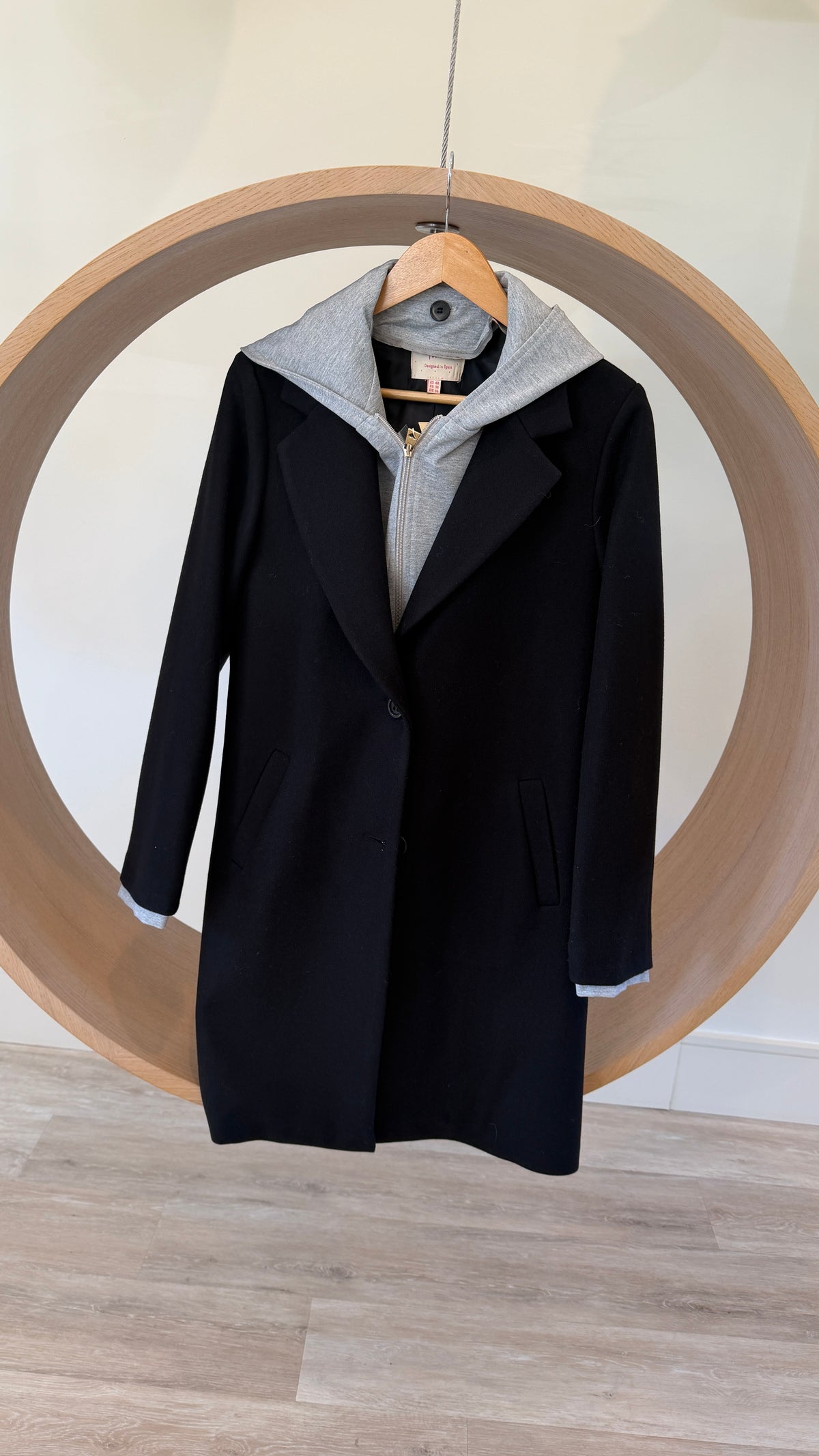 Bariloche Wool Single Breasted Oversized Susanna Overcoat with Removable Grey Hooded Dickie