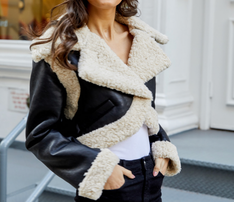Alister Cropped Leather Jacket Faux Shearling