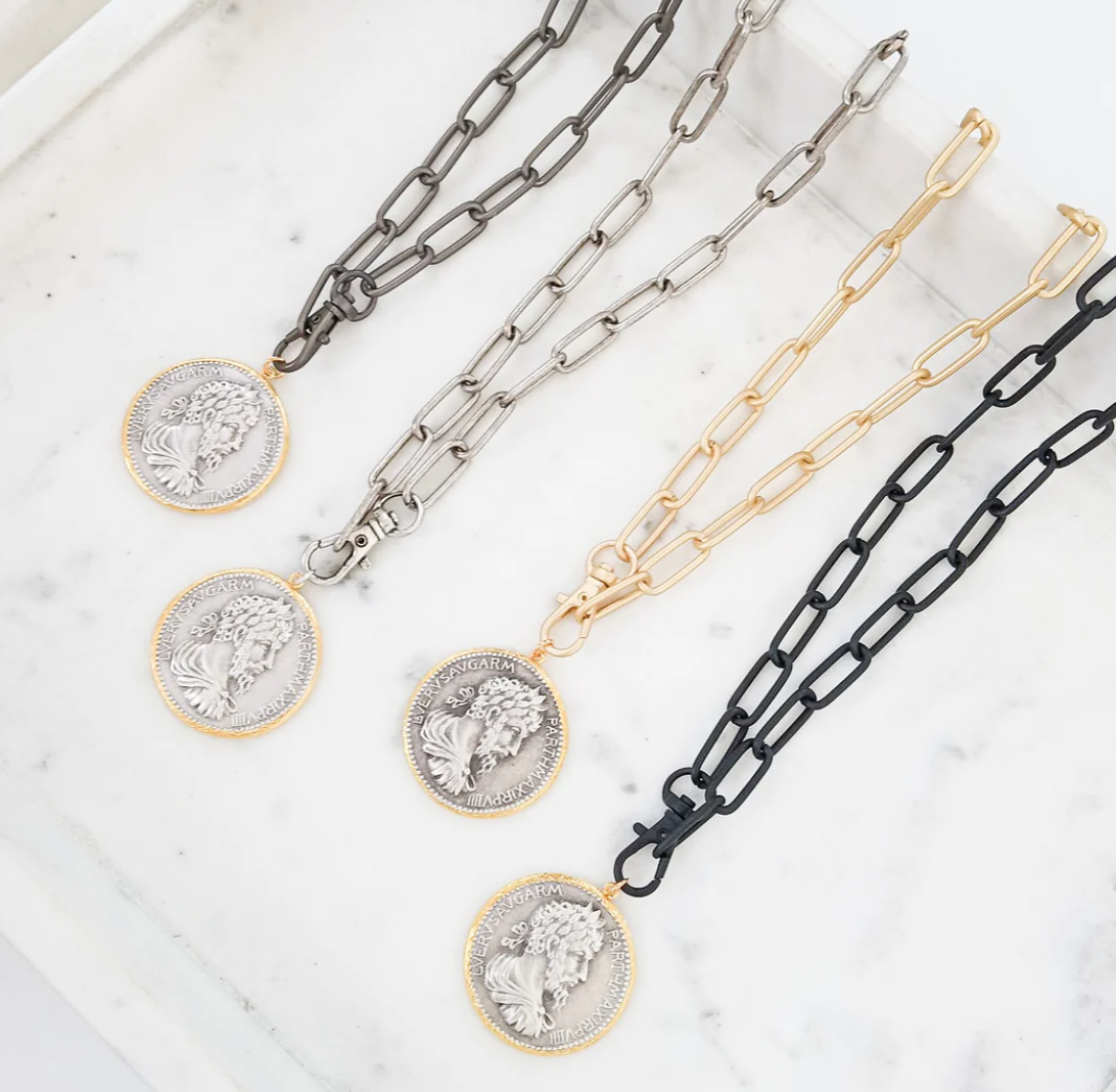 Vintage Coin on XL Paperclip Chain 18”