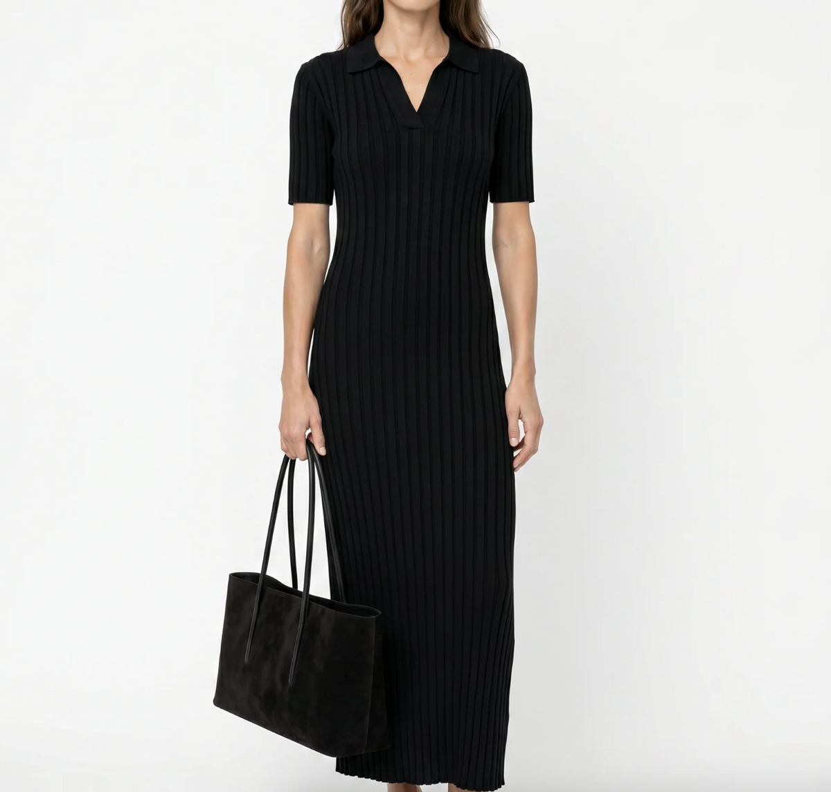 Amanda Maria Ribbed Polo Maxi Dress Black