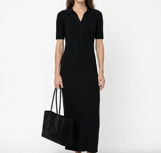 Amanda Maria Ribbed Polo Maxi Dress Black