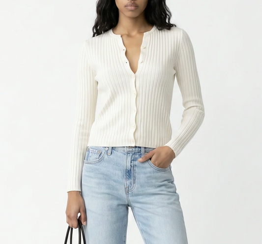 Amanda Maria Modol Ribbed Button Front Cardigan Ivory