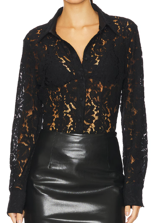 Generation Love Black Lace Long Sleeve Button Down Delania Style