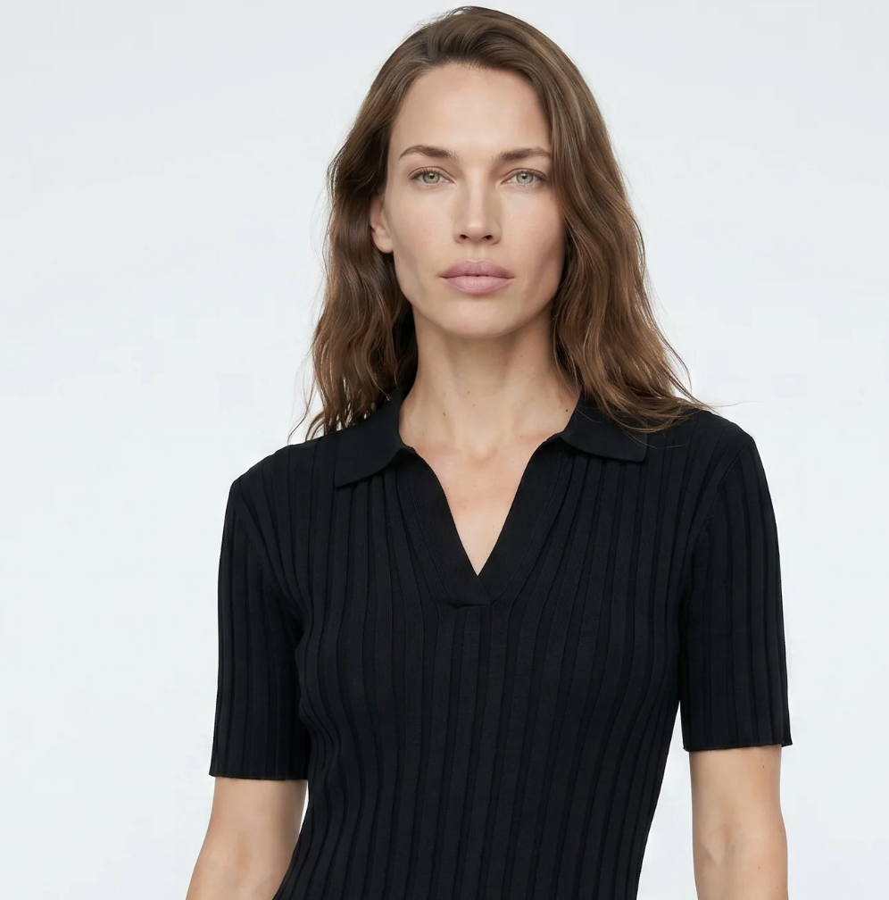 Amanda Maria Ribbed Polo Maxi Dress Black