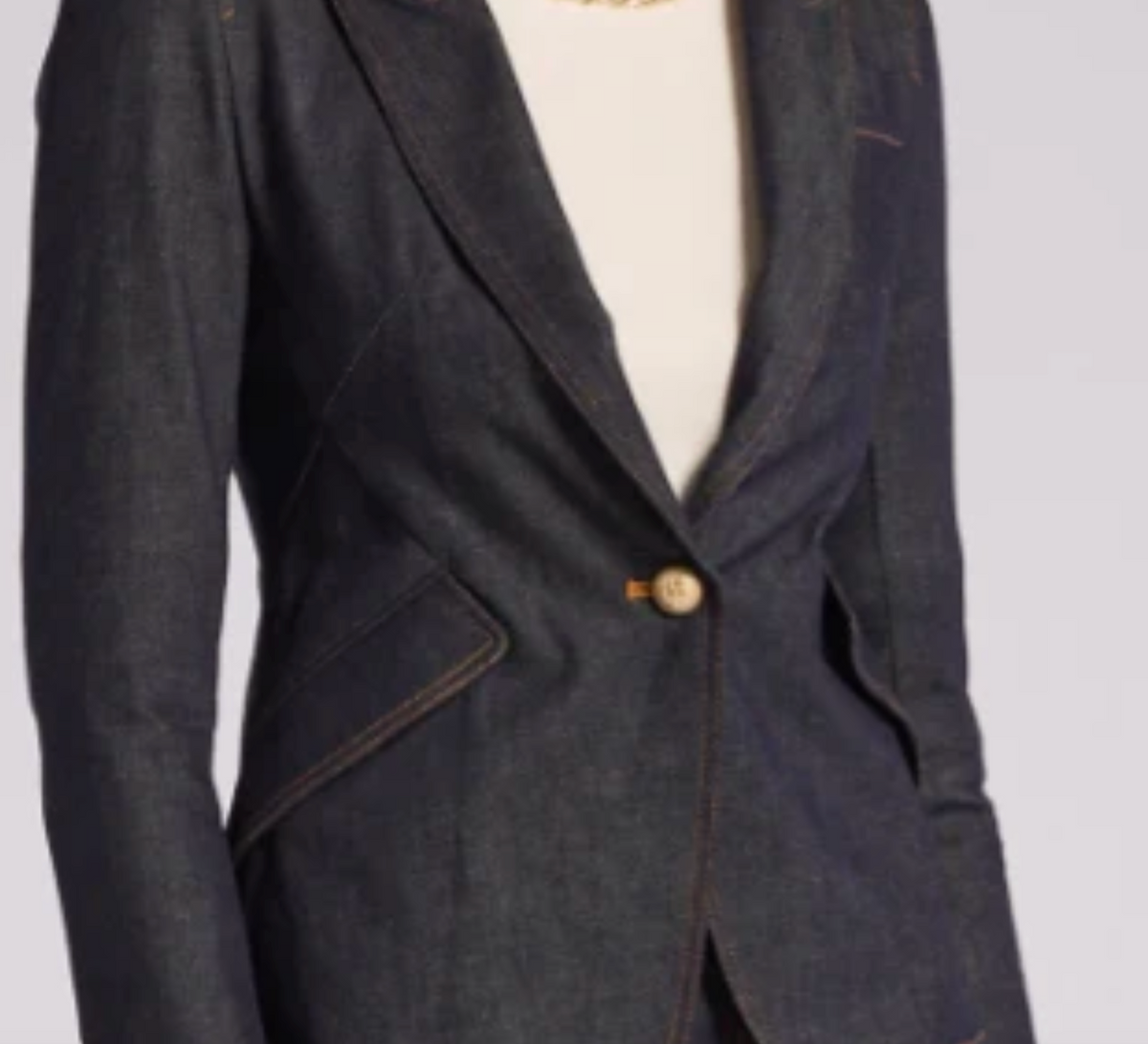 Generation Love Dark Denim Stitched Ollie Sheen Denim Stretch Blazer