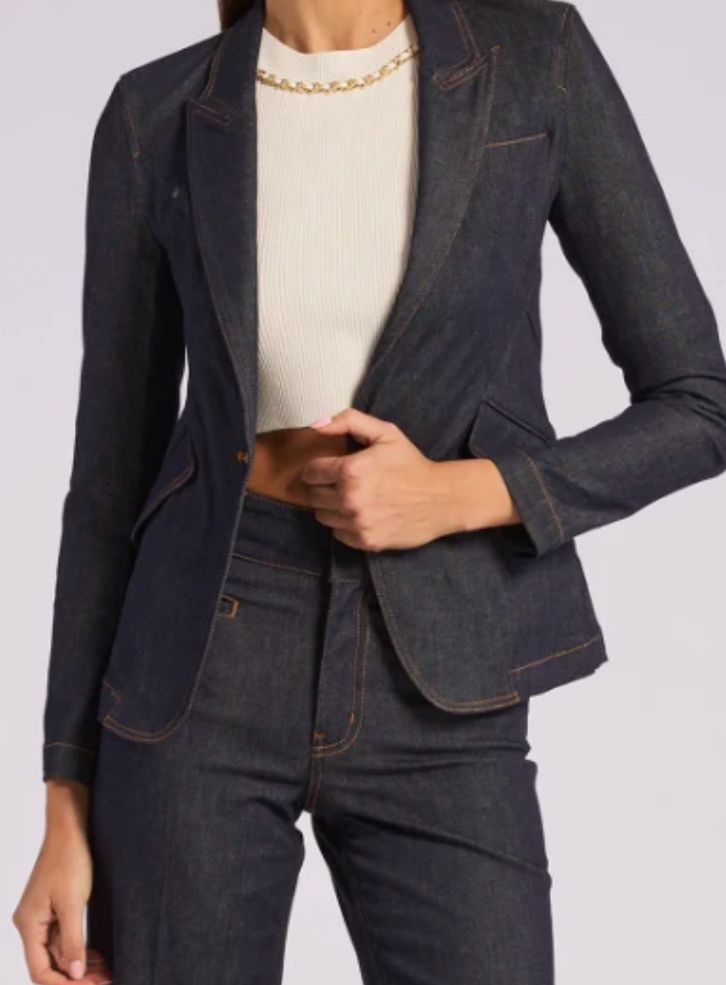 Generation Love Dark Denim Stitched Ollie Sheen Denim Stretch Blazer