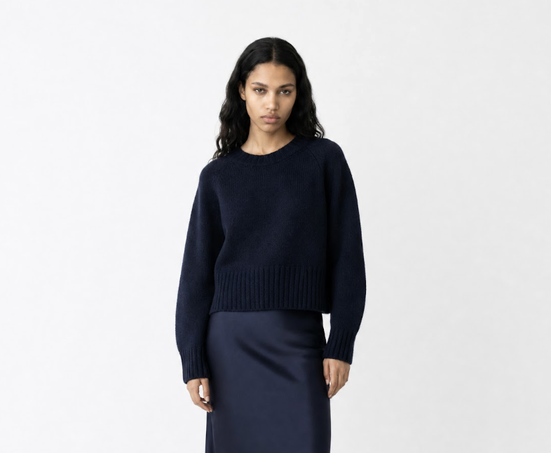 Amanda Maria Relaxed Half ribbed  Navy Sweater