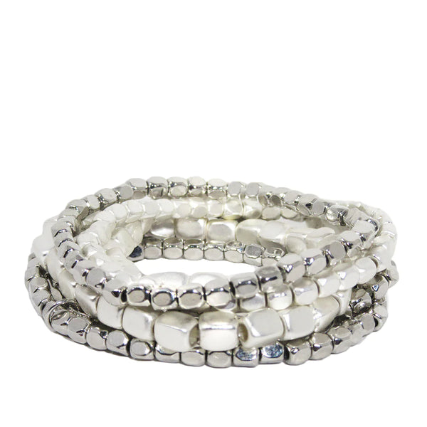 Matte Silver/ Shiny Silver - 7 Strand Metal Bracelet