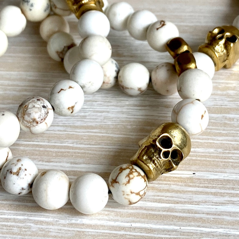 Skull and Tumbled Moonstone Bead Bracelet