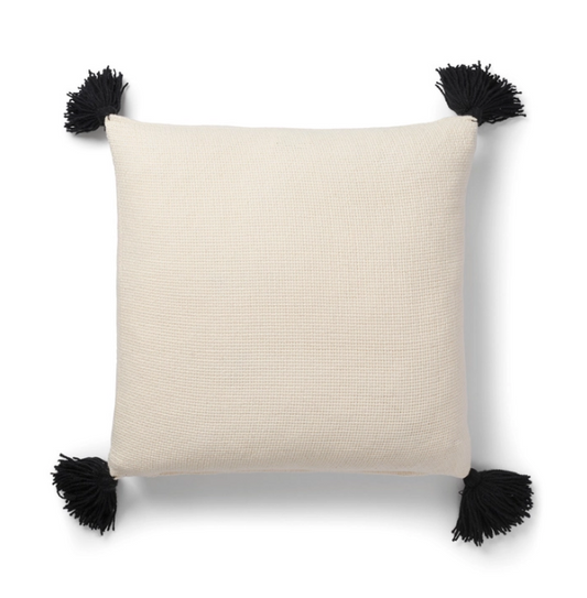 Ecru Cotton Pom Pom Pillow