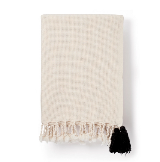 Loomed Cotton Fringe Pom Pom Throw