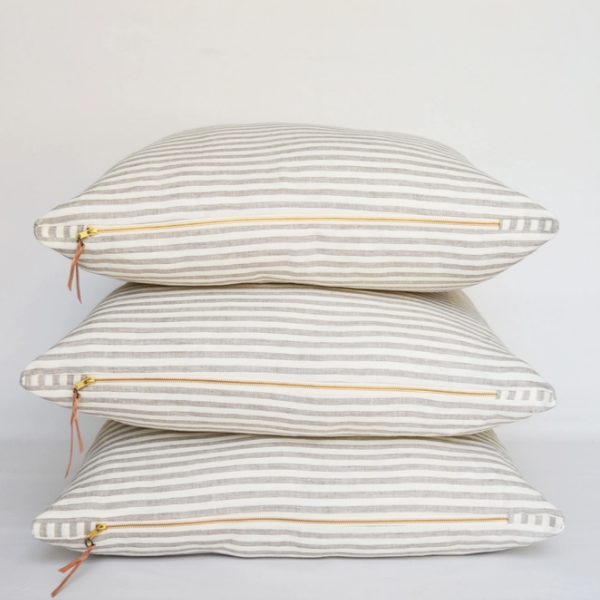 Linen Oatmeal Striped Oversize Cushion