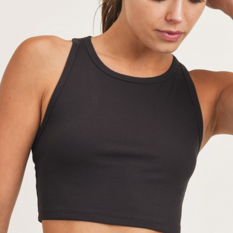 Essential Micro-Ribbed Cropped Racer Athleisure Tank Top