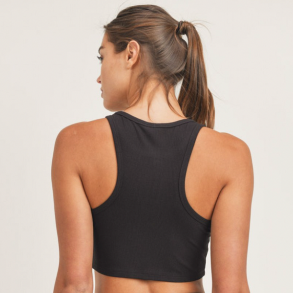 Essential Micro-Ribbed Cropped Racer Athleisure Tank Top