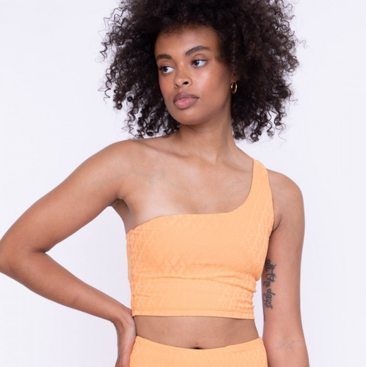 TACTEL® Geo Spiral One Shoulder Sports Bra