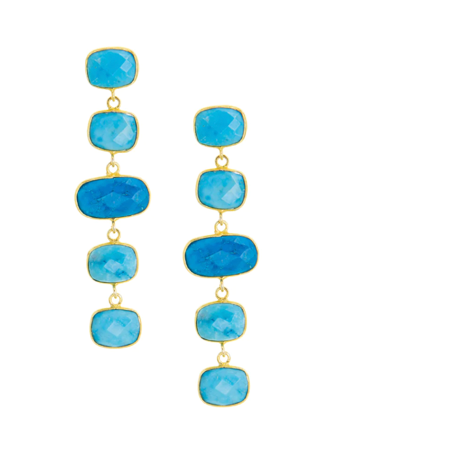 gold plated rectangle natural stone post drop earring