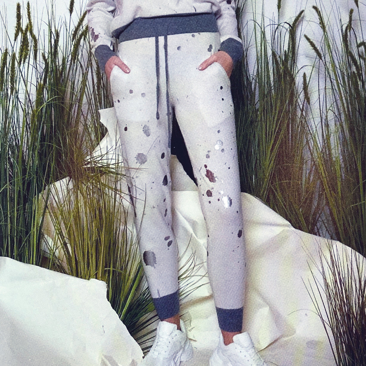 Silver Splatter Foil  Cashmere Jogger